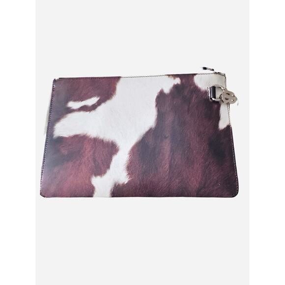 NWT BURBERRY MD POUCH COW PRINT Pouch Leather Cowhide Animal Height 16 Width 23 - Picture 2 of 8